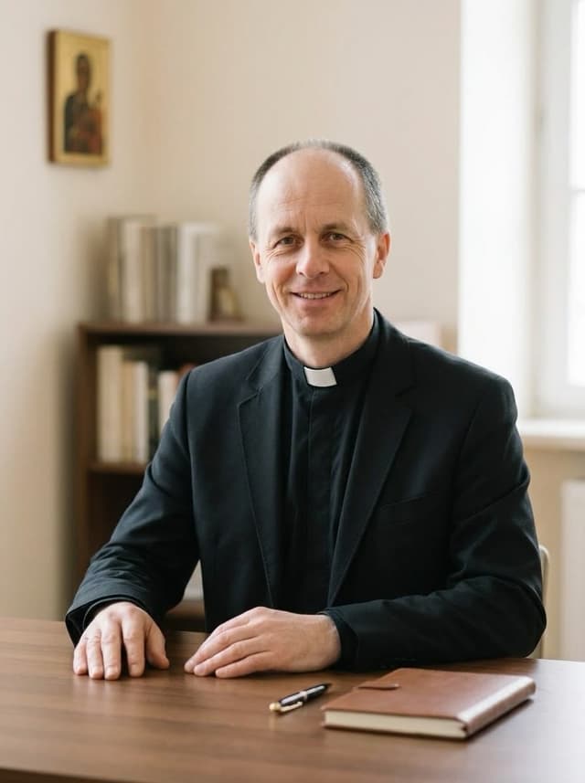 Ksiądz proboszcz w kancelarii parafialnej